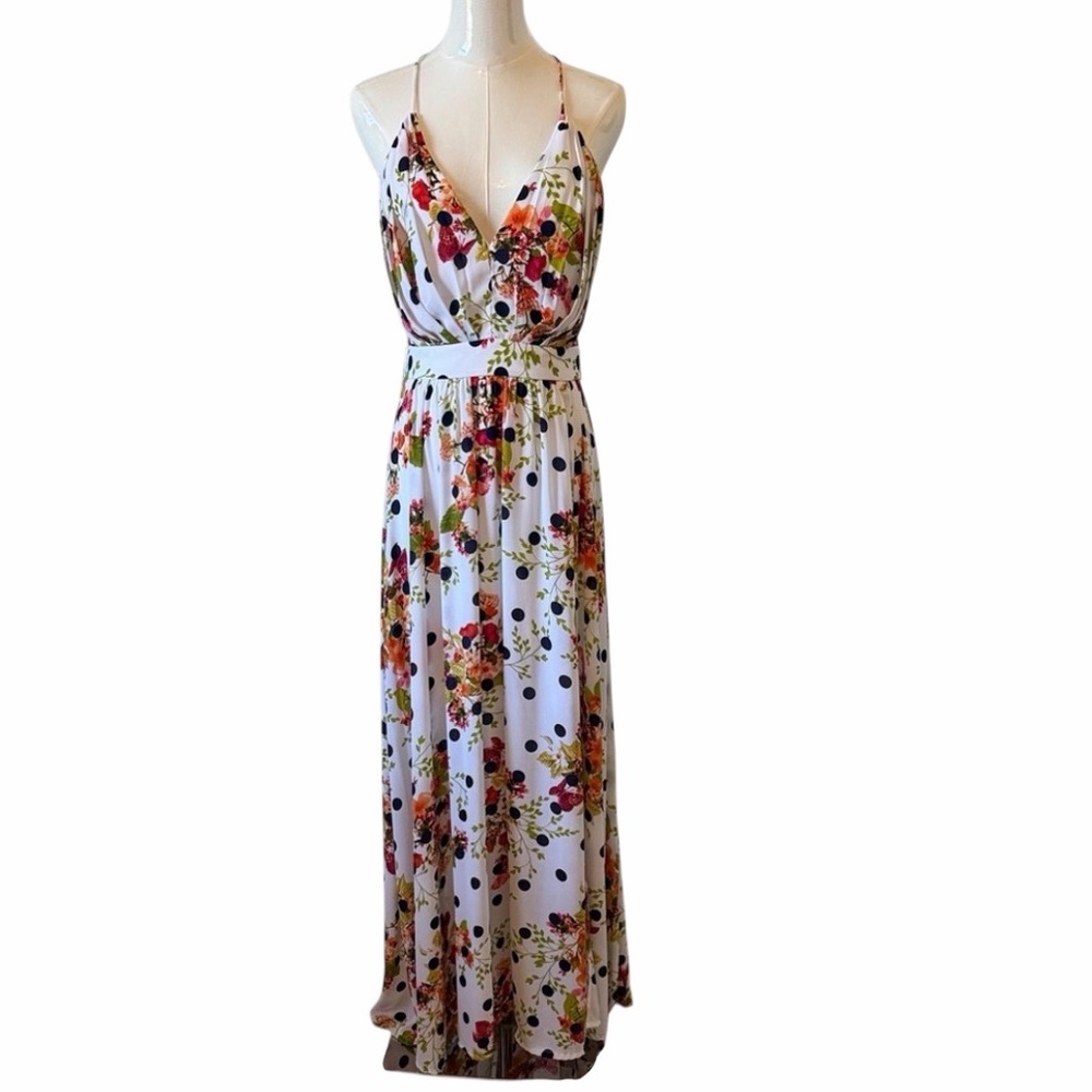Rubber Ducky Floral Polka Dot Halter Style Maxi Dress Size L